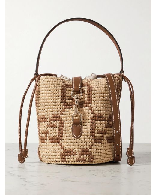 Sac Seau En Jacquard De Raphia À Finitions En Cuir Mini Gucci en coloris Natural