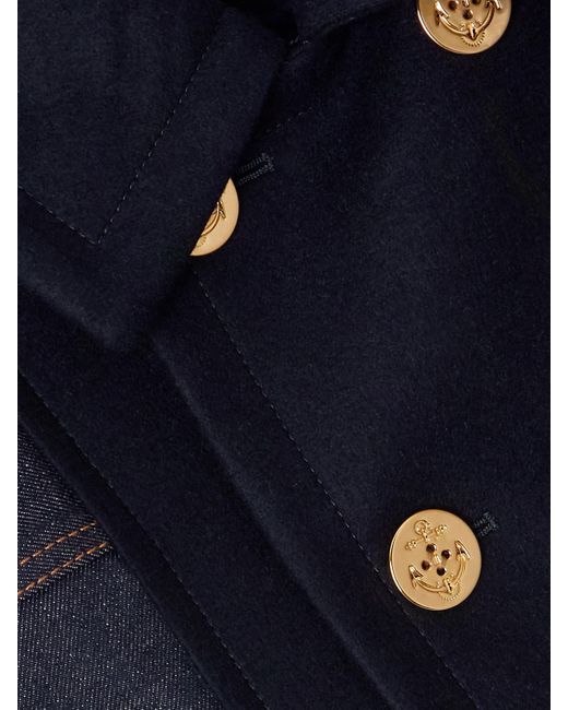 Sacai Blue Doppelreihige Jeansjacke Mit Wolleinsatz