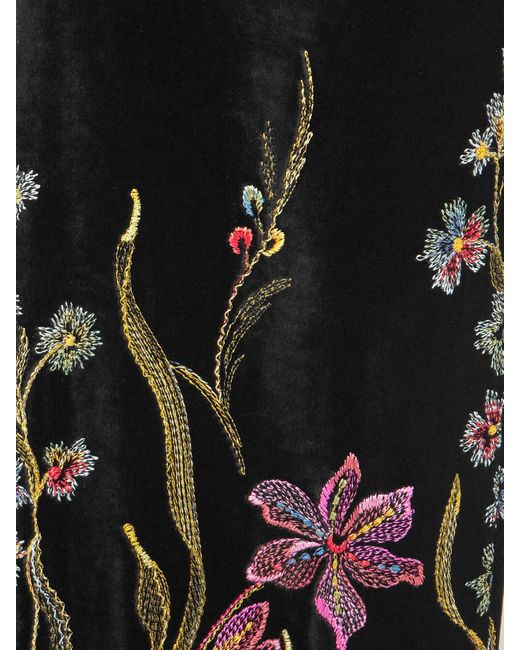 Loretta Caponi Black Cipro Embroidered Velvet Straight-Leg Pants