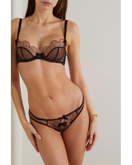 Agent Provocateur Lorna Bow-embellished Cutout Embroidered Leopard-print  Tulle Briefs