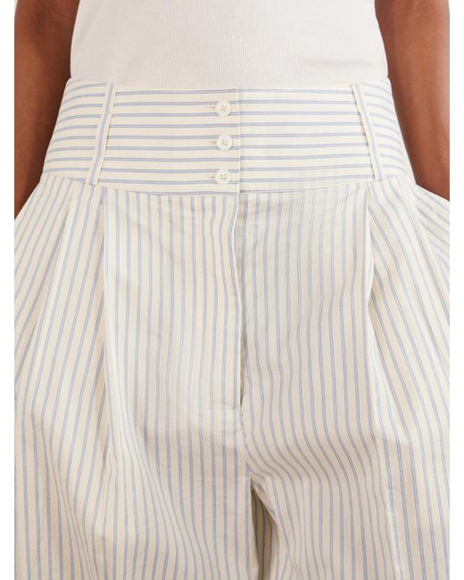 Totême White Pleated Striped Cotton And Silk-Blend Straight-Leg Pants