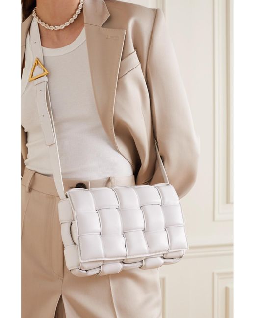Bottega Veneta White Cassette Medium Padded Intrecciato Leather Shoulder Bag