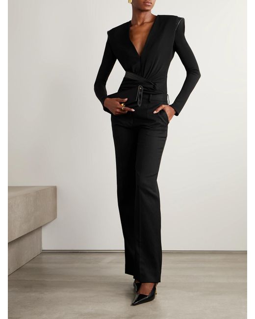 Body Effet Cache-Cœur En Jersey Crêpe À Finitions En Cuir Versace en coloris Black