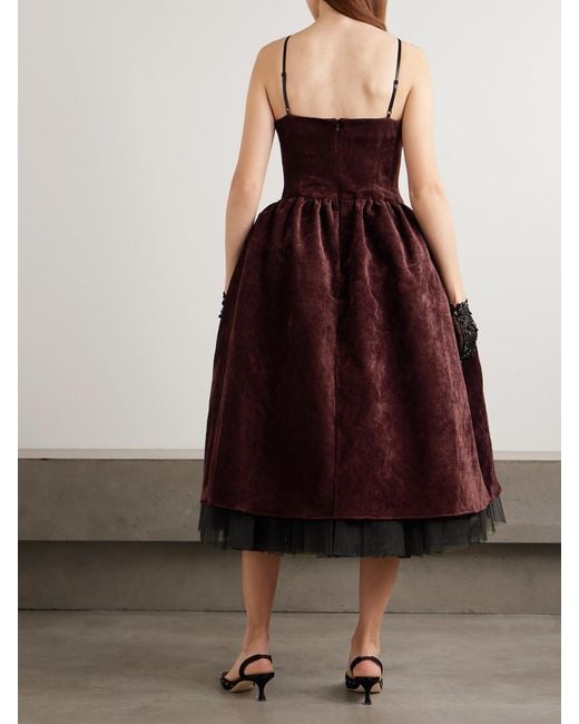 ShuShu/Tong Red Bow-Embellished Crushed-Velvet Midi Dress