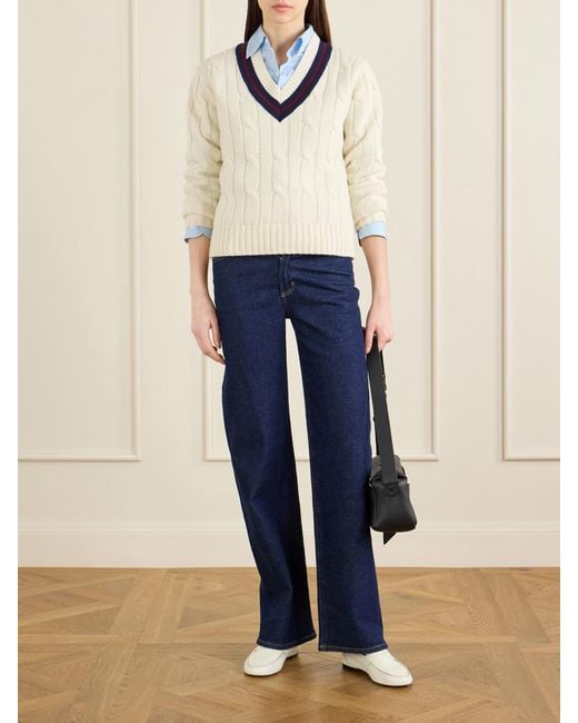 Nili Lotan Natural Fabiana Striped Cable-Knit Wool Sweater