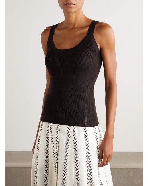 Gabriela Hearst Black Lucy Pointelle-Knit Wool Tank Top