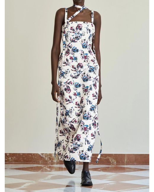 Emilia Wickstead White Laelia Genzianella Strapless Floral-Print Duchesse-Satin Midi Dress