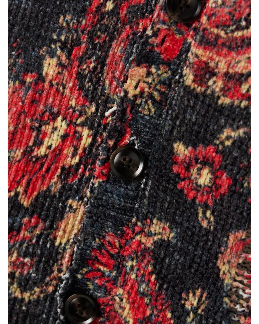 R13 Red Boyfriend Distressed Printed Cotton Cardigan