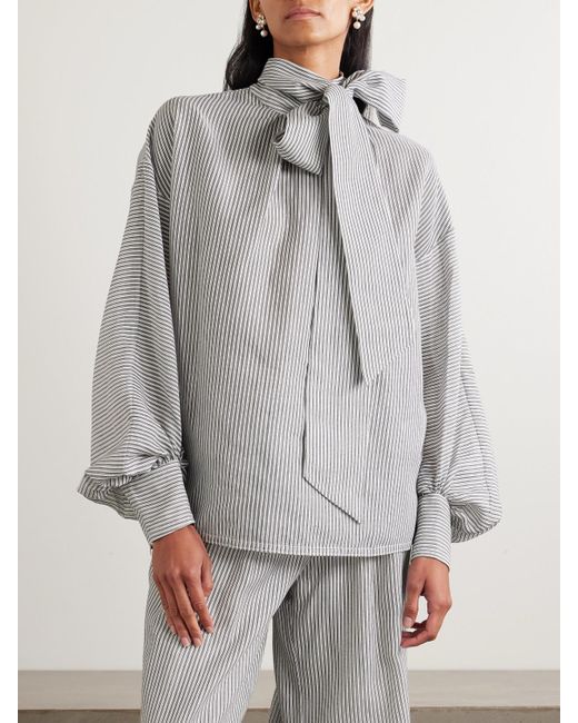 Zimmermann Gray Bluse Aus Einer Gestreiften Baumwoll-Seidenmischung Mit Schluppe