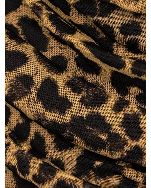 Saint Laurent Multicolor Leopard-Print Ruched Mesh Mini Dress