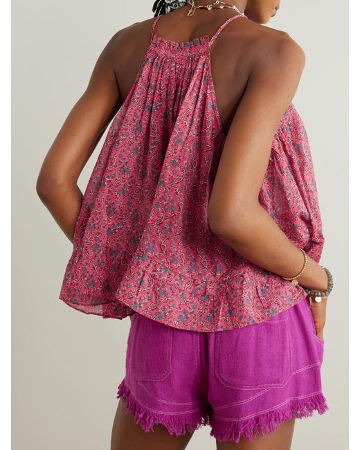 Isabel Marant Red Fabino Tie-Detailed Ruffled Printed Cotton-Voile Blouse