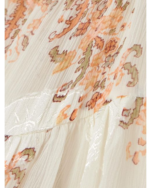 Mini-Robe En Crépon De Soie Mélangée Imprimé À Fronces, Smocks Et Liens Maris Ulla Johnson en coloris Natural