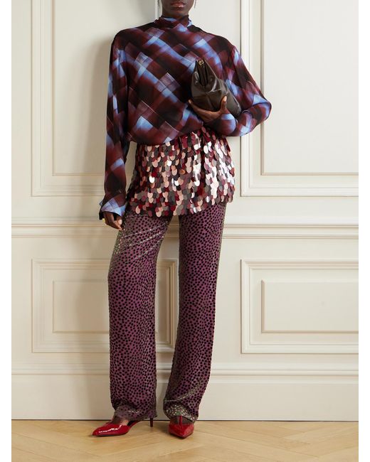 Dries Van Noten Purple Polka-Dot Devoré-Velvet Straight-Leg Pants