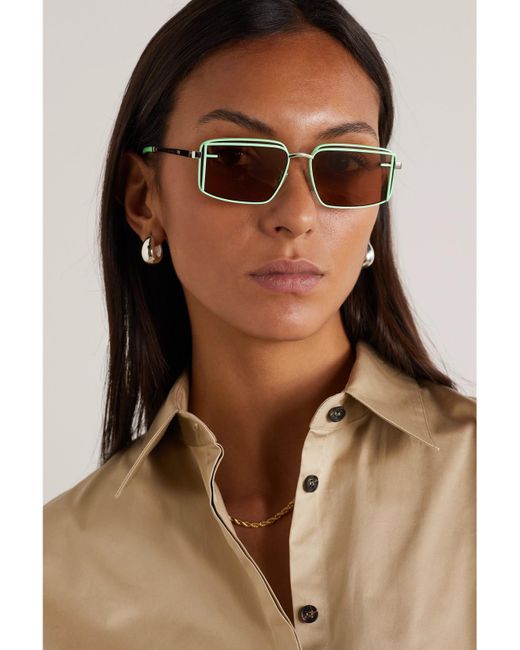 Fendi Green Fendi First Square-Frame-Tone And Enamel Sunglasses