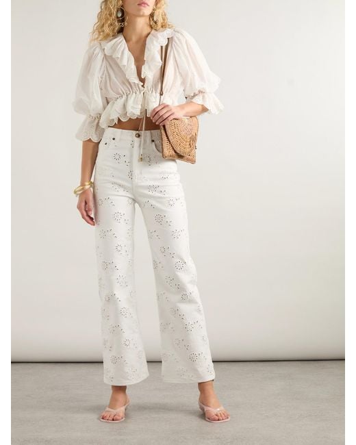 Jean Droit Taille Haute En Coton Biologique À Broderie Anglaise Chloé en coloris White