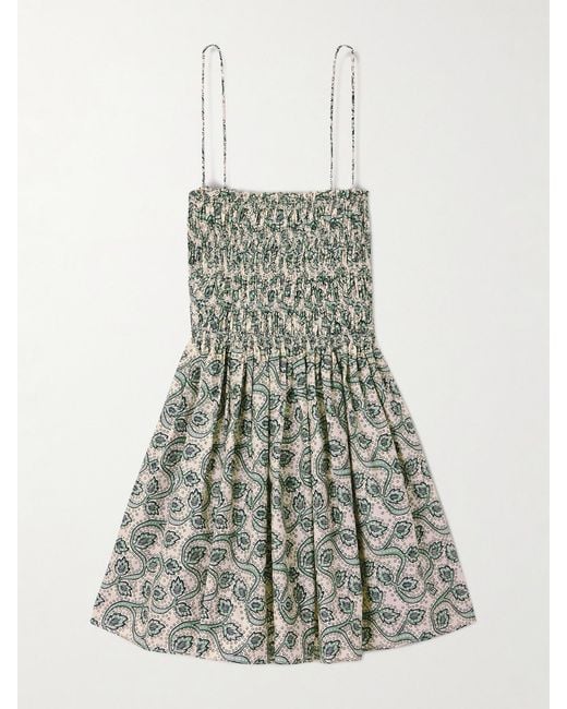 Matteau Multicolor Shirred Printed Organic Cotton-Poplin Mini Dress