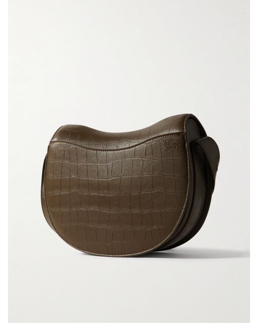Burberry Brown Schultertasche Aus Leder Mit Krokodileffekt