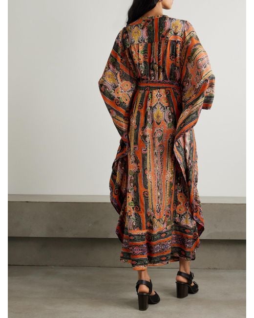 Robe Longue En Voile De Soie Imprimé À Ornements Et À Ceinture Melinda Isabel Marant en coloris Brown