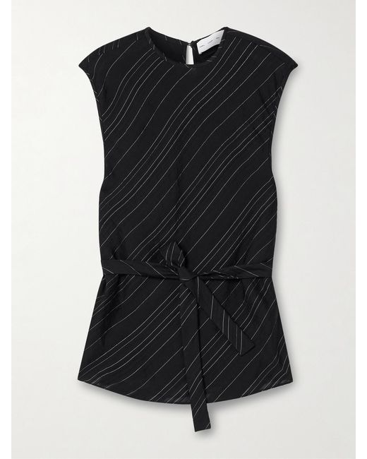 Proenza Schouler Black Trina Belted Striped Voile Top