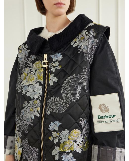 Erdem Black Barbour Embellished Waxed Cotton-Jacquard Coat