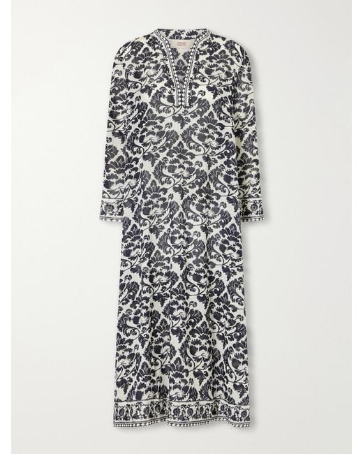 Emporio Sirenuse White Giada Printed Cotton Midi Dress