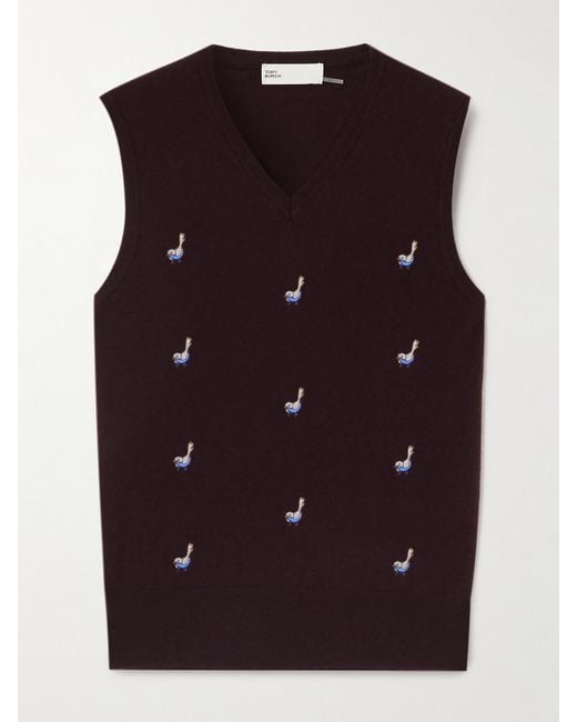 Tory Sport Purple Pullunder Aus Kaschmir Mit Stickereien