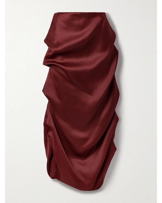 Jupe Midi En Gazar De Soie À Drapés Olula Khaite en coloris Red