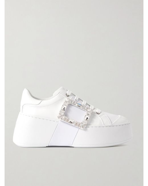 Baskets En Cuir À Finitions En Caoutchouc Et À Cristaux Viv Skate High Roger Vivier en coloris White