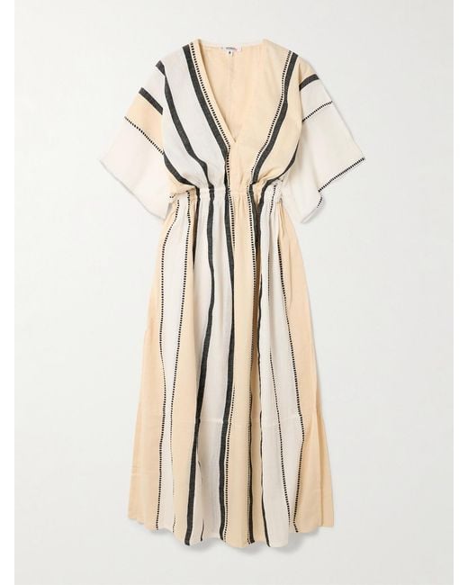 Lemlem Natural Leila Striped Cotton Midi Dress