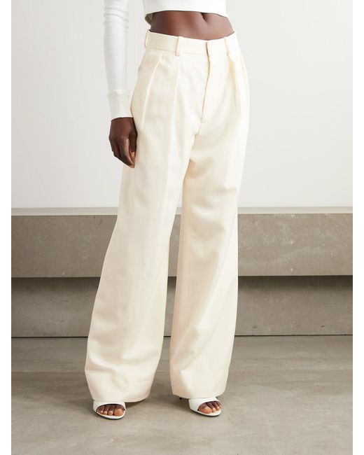 Wardrobe NYC Natural Pleated Wool-Twill Wide-Leg Pants