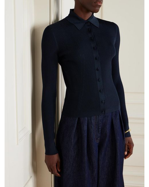Dries Van Noten Blue Ribbed-Knit Cardigan