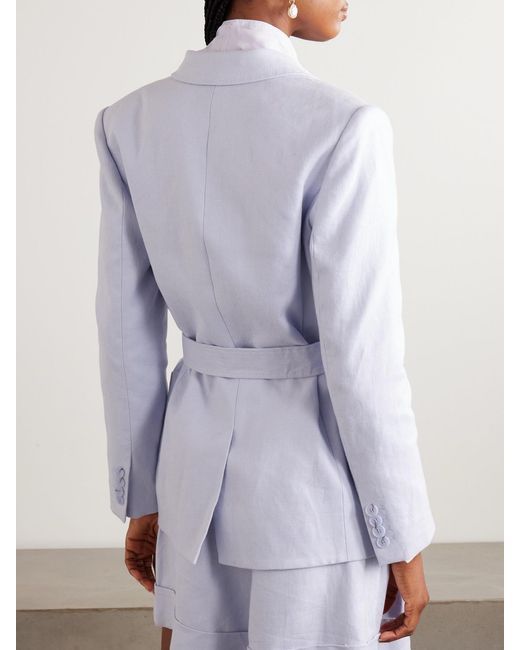 Zimmermann Purple Luna Belted Topstitched Linen Blazer