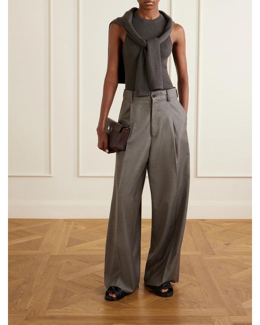 Ssstein Gray Wool Pleated Wide-Leg Pants