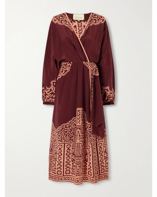 Johanna Ortiz Red Heatborne Printed Silk Wrap Maxi Dress