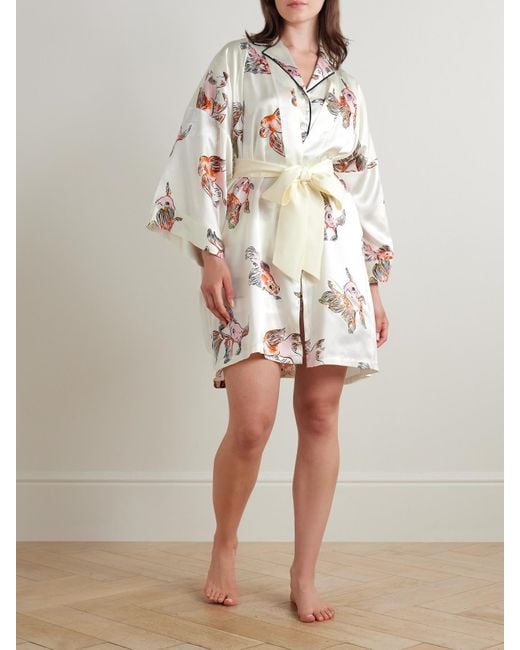 Olivia Von Halle Natural Mimi Printed Silk-Satin Robe