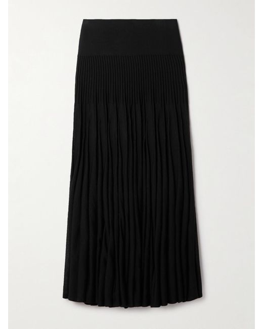 Alaïa Black Pleated Wool Midi Skirt