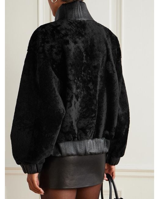 Magda Butrym Black Shearling Bomber Jacket