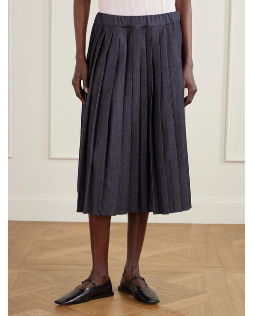 Jil Sander Black Pleated Denim Midi Skirt
