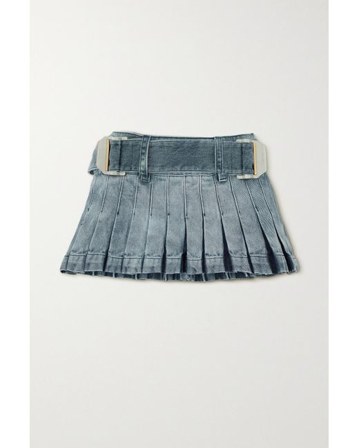 Dion Lee Belted Pleated Denim Mini Skirt in Blue | Lyst