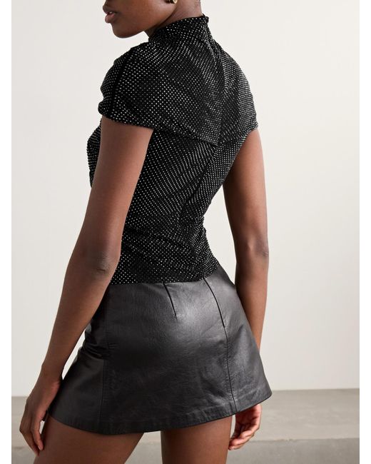 Self-Portrait Black Cutout Crystal-Embellished Mesh Turtleneck Top