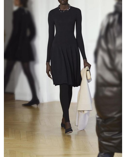Totême Black Jersey Draped Knee-Length Dress