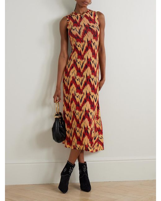 Ulla Johnson Red Orla Printed Stretch-Jersey Midi Dress