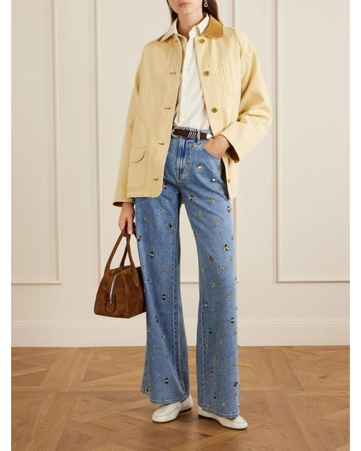 Veronica Beard Blue Kasey Embellished Mid-Rise Wide-Leg Jeans