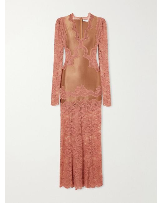 Rabanne White Lace-Trimmed Stretch-Satin Maxi Dress
