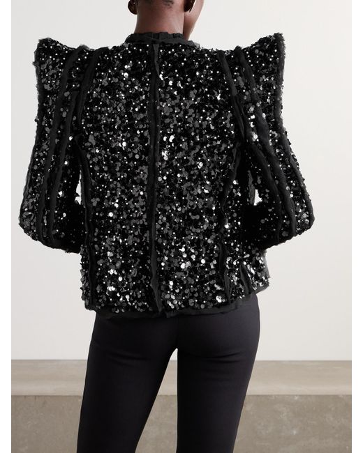 Balmain Black Embellished Mesh And Crepon Jacket