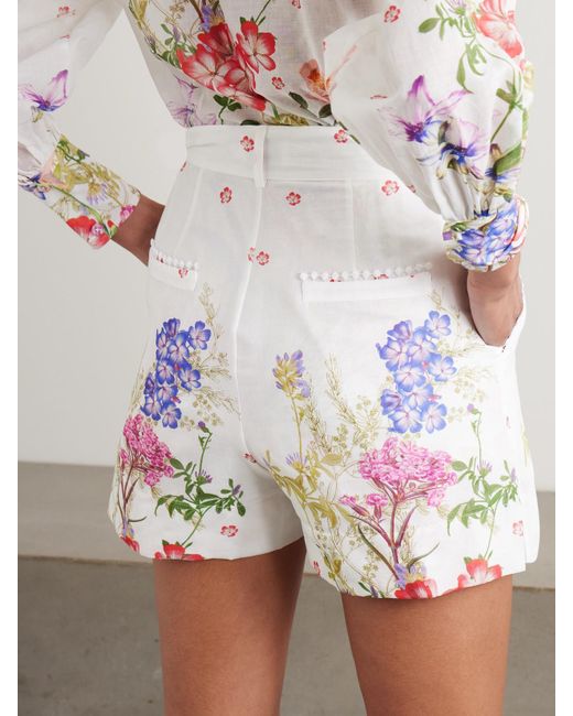 Short En Voile De Coton Mélangé À Imprimé Fleuri Et À Finitions En Dentelle Guipure Pansy Charo Ruiz en coloris White