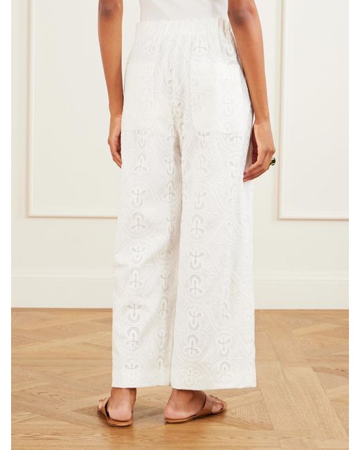 TOVE White Nynette Floral-Embroidered Cotton-Blend Wide-Leg Pants