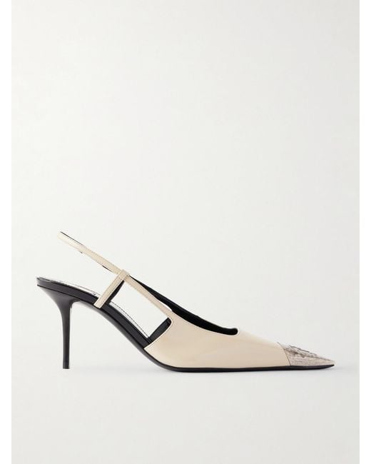 Saint Laurent White Jeanne Cassandre-Embossed Leather Slingback Pumps