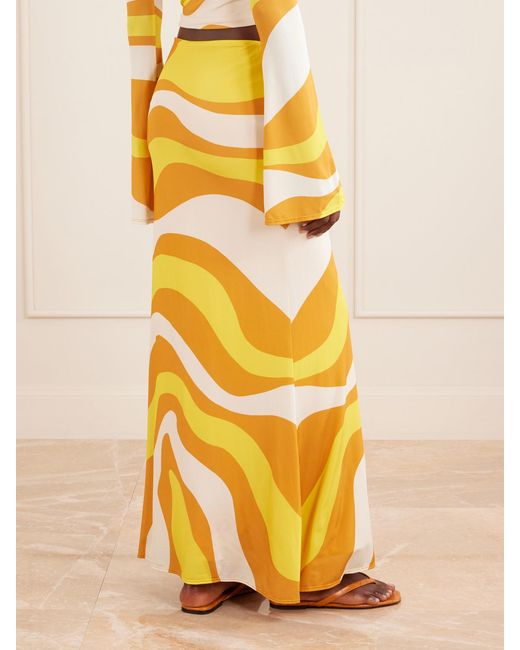 Cala De La Cruz Yellow Halia Printed Jersey Midi Skirt