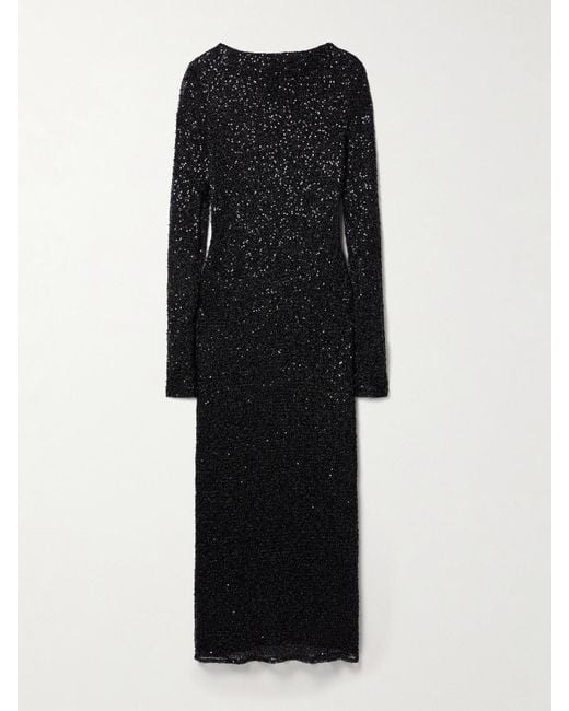 Proenza Schouler Black Marlowe Embellished Metallic Knitted Midi Dress
